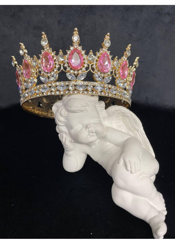 Корона с розовыми камнями Swarovski Золото 13.5 см Тиара с камнями Swarovski для свадьбы. No Brand (369162831)