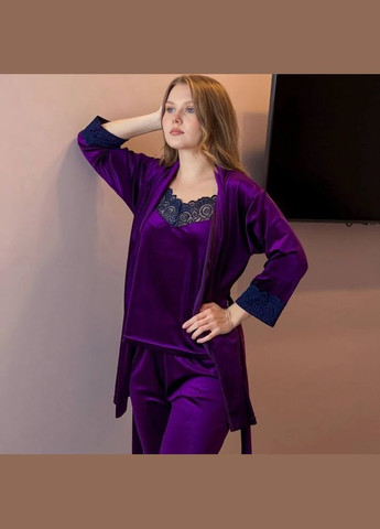 Фіолетова всесезон комплект жіночий (халат, майка, штани) hc (h001-8258-082) No Brand
