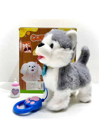 Собачка інтерактивна на повідку ходить махає хвостиком повторюшка 26см Сіра (933-157E) No Brand (363263529)