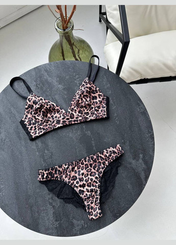 Коричневый демисезонный комплект белья трусики+ бюстгальтер No Brand