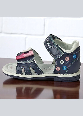 Синие кожаные ортопедические босоножки сандалии на липучках для девочки Clibee