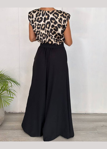 Жіночий комбінезон з поясом Avanti комбінезон-брюки леопардовий чорний повсякденний шовк, софт