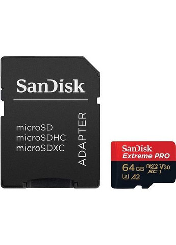 Картка пам'яті MicroSDXC 64 GB UHSI U3 Extreme Pro V30 R200 / W90 MB/s SanDisk (294205951)