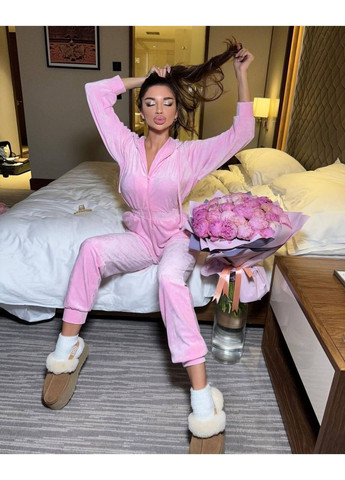 Женский спортивный костюм из велюра Україна комбинезон-брюки однотонный розовый кэжуал велюр