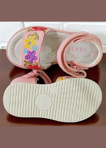 Розовые ортопедические босоножки открытые для девочки сандалии на липучках Сказка со стразами, с цветами