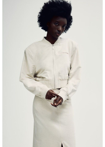 Светло-бежевая летняя женский укороченный бомбер н&м (57184) s светло-бежевый H&M