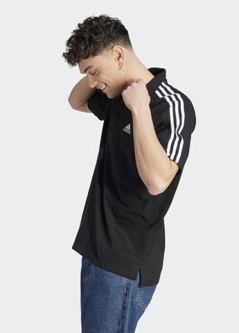 Чорна футболка-поло essentials piqué embroidered small logo 3-stripes adidas