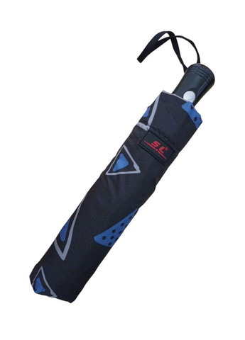 Чорна парасолька жіноча sl474 напівавтомат 10 спиць 3 складання чорний з синім середня система антивітер (350936339)