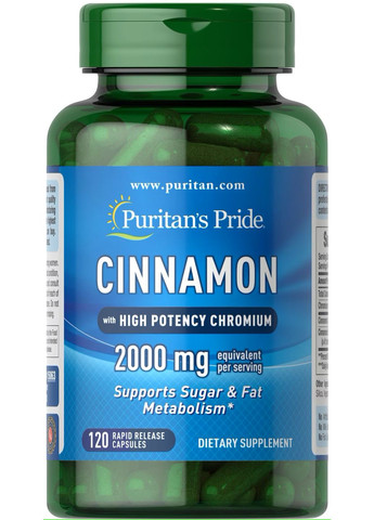 Корица и хром Puritan's Pride Cinnamon Complex 2000 mg with High Potency Chromium, 120 капсул Puritans Pride (289987346)