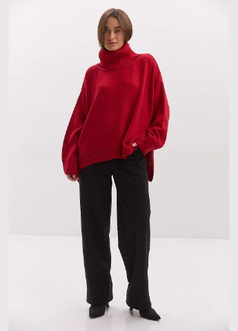 Красный зимний женский вязаный свитер oversize с разрезами по бокам Arjen
