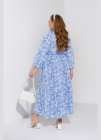 Голубое кэжуал, повседневный трендовое платье колокол No Brand с цветочным принтом