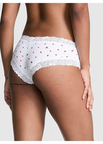 Трусики-чіки жіночі бавовняні з мереживом PINK Wink Lace-Trim Cheeky Panty білі Victoria's Secret (330829479)
