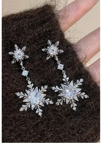Сріблясті сережки новорічні сніжинки, 1716 No Brand (368887125)