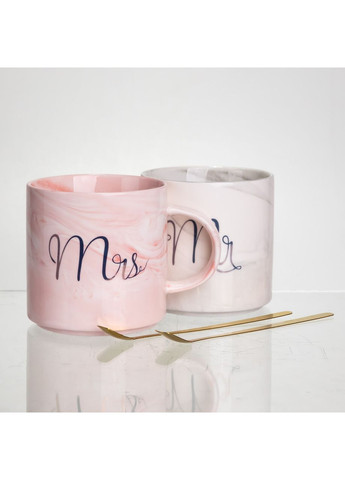 Набор парных фарфоровых чашек Mr&Mis 2 (шт) по 400 (мл) чашки на подарок с ложкой FM-28 Yiwu (369626323)