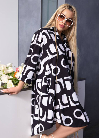 Чорно-білий повсякденний сукня-туніка зі стильним дизайном No Brand з абстрактним візерунком