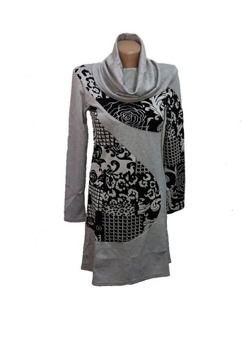 Комбінована жіноча сукня з довгим рукавом (горло хамут), трикотаж No Brand