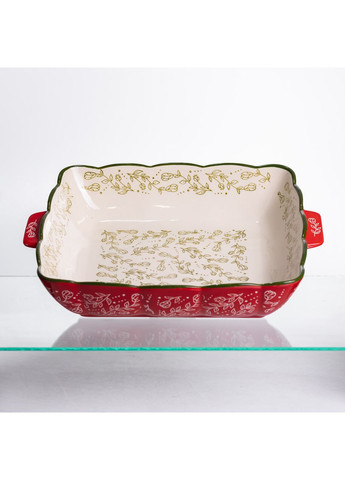 Форма для запікання фарфорова квадратна 34×30 см червона з ручками для м'яса овочів та риби для запікання Yiwu (370432406)
