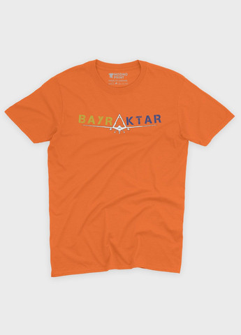 Оранжевая мужская футболка с патриотическим принтом байрактар (ts001-4-ora-005-1-106) Modno