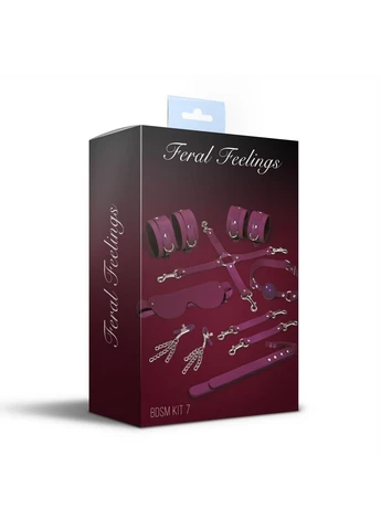 Набір BDSM Kit 7 Burgundy, наручники, поножі, конектор, маска, падл, кляп, затискачі Feral Feelings (315013191)