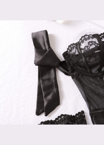 Чорний демісезонний комплект жіночої спідньої білизни набір із боді з підтяжками та панчохами чорний No Brand Savage