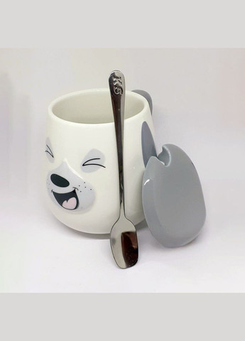 Чашка керамическая с крышкой и ложкой "Хеппи-дог", 400мл (Кружка для чая) Серый Megusta (293083576)