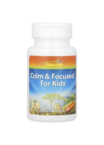 Для розслаблення та уваги у дітей Calm & Focused for Kids 30 Chewables (Natural Grape) Thompson (292555732)
