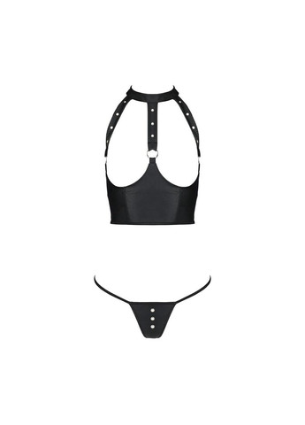 Комбинированный демисезонный комплект белья с открытой грудью genevia set with open bra xxl/xxxl black, корсет, стри Passion