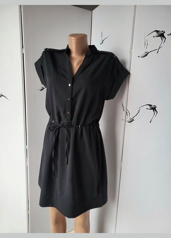 Черное спортивное платье-рубашка женское на поясе-шнурке Select однотонное