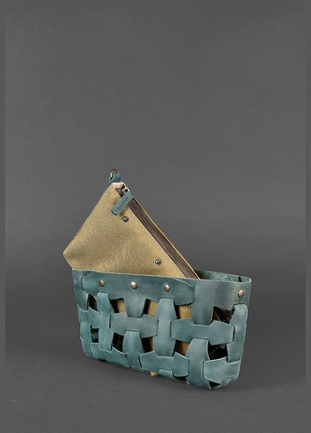 Шкіряна плетена жіноча сумка Пазл S зелена Crazy Horse (A-026643) BlankNote кросс-боди (327874174)