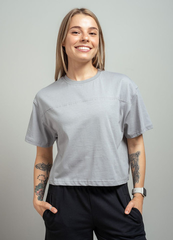 Сіра літня футболка жіноча укорочена 343055 Power