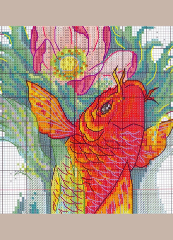 Набор для вышивания по нанесённой на канву схеме "Carp and flowers" .AIDA 14CT printed, 29*35 см Joy Sunday (313613011)