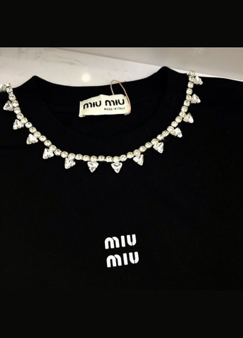 Черная всесезон женская футболка miu miu с колье черный с коротким рукавом No Brand