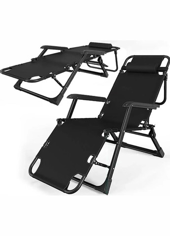Кресло-шезлонг раскладной с подлокотниками лежак туристический 176x64 см черный (2104618600) No Brand (339607048)