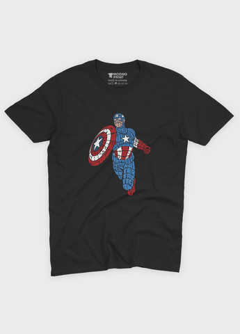 Чорна демісезонна футболка для хлопчика з принтом супергероя - капітан америка (ts001-1-bl-006-022-001-b) Modno