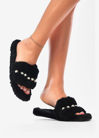 Капці домашні жіночі чорного кольору хутряні Let's Shop (341483965)