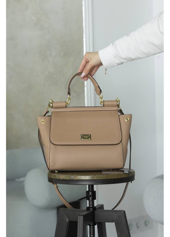 Шкіряна сумка жіноча Dolce Gabbana Sicily Handbag Beige/Gold класична бежева Дольче Габана кросс боді No Brand (369141426)