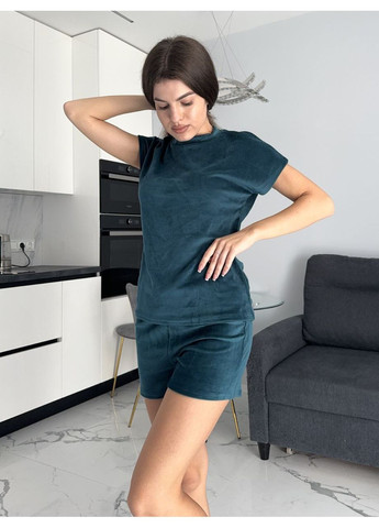 Зелена всесезон велюровий домашній комплект трійка Fashion