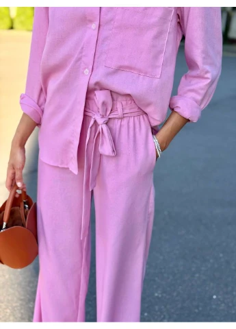 Костюм женский льняной с бантом на рубашке Fashion (401063951)