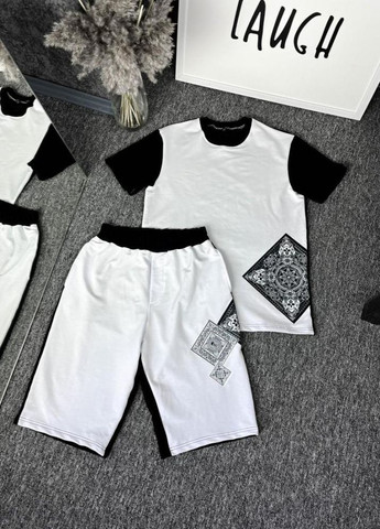 Чорно-білий чоловічий літній спортивний костюм зі вставками No Brand (262089786)
