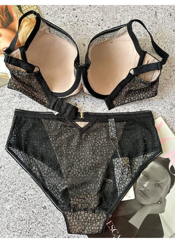 Черный комплект женского белья — микросетка, тонкий поролон, комфортные трусики черный Lanny Mode