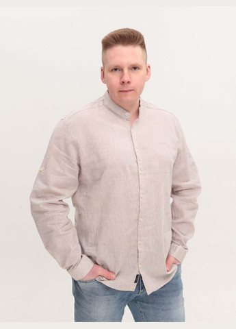 Сорочка чоловіча бежева лляна довгий рукав великий розмір Jean Piere Пряма (323202303)