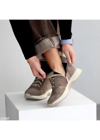 Осенние стильные женские ботинки No Brand со шнуровкой из натуральной замши