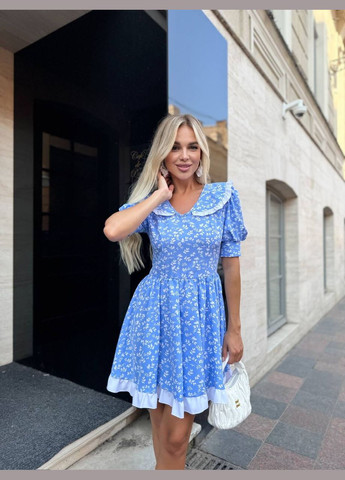 Блакитна святковий, повсякденний, кежуал жіноча сукня з квітковим принтом а-силует Style Point з квітковим принтом