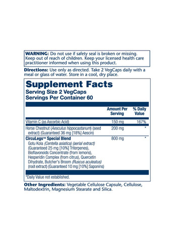 CircuLegs Circulation Support 200mg для ніг та судин підтримка кровообігу ангіопротектор Solaray (368981898)