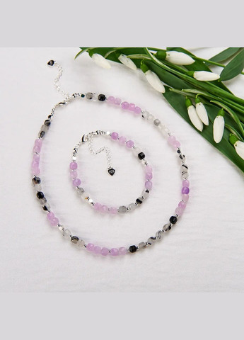 Комплект натуральний Аметист Лавандовий та Рутиловий Кварц, фур-ра гіп-ний сплав колір срібло d-5мм+- No Brand Чокер+Браслет (323654075)