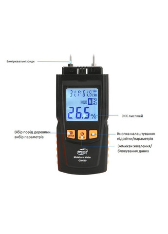 Цифровой влагомер для древесины (28 пород, 4 типа) BENETECH GM610 Игольчатый влагомер No Brand (334002094)