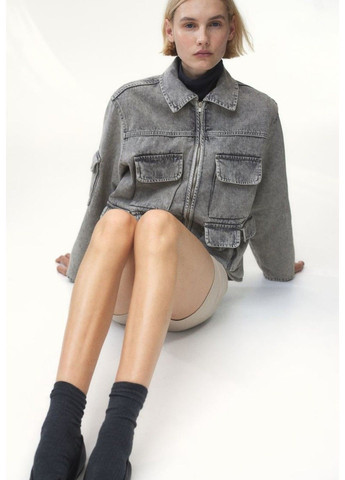Сіра демісезонна жіноча універсальна джинсова куртка н&м (57306) xs сіра H&M