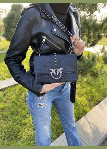 Женская мини сумочка клатч под рептилию с птичками на цепочке черная (sku_836) No Brand (330576472)