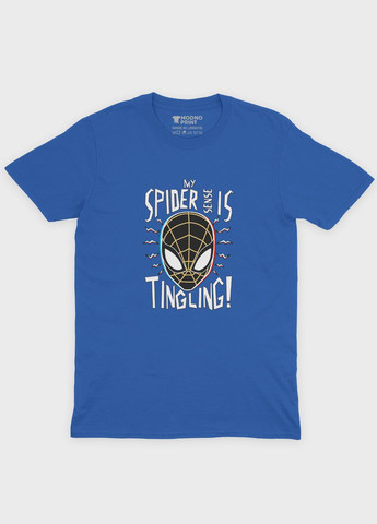 Синяя демисезонная футболка для девочки с принтом супергероя - человек-паук (ts001-1-grr-006-014-113-g) Modno