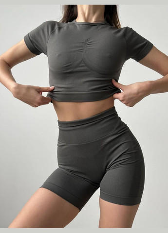 Костюм «новий» 2 в 1 (топ та шорти) з пуш-ап ефектом темно-сірого кольору, розмір S Trends (330757083)